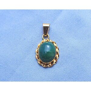 Beautiful 14K Karat Solid Yellow Gold Designer Oval Chrysocolla Charm Pendant